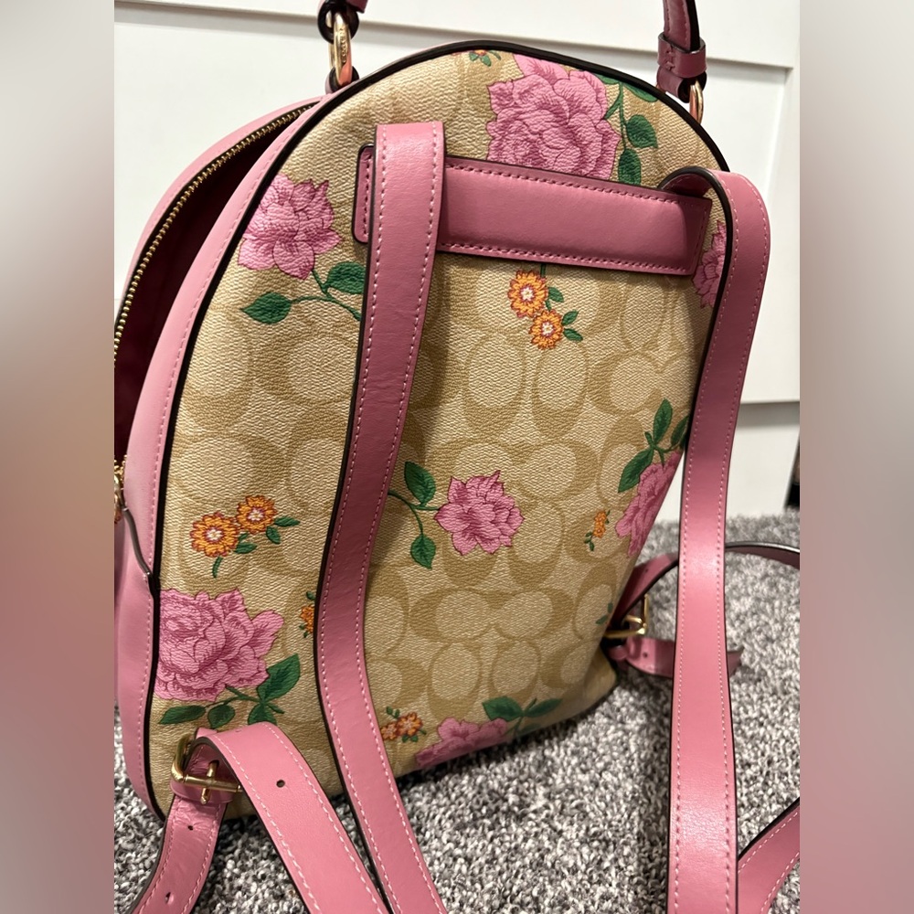 Coach Floral Signature Canvas Backpack in Pink and Tan - Picture 12 of 14